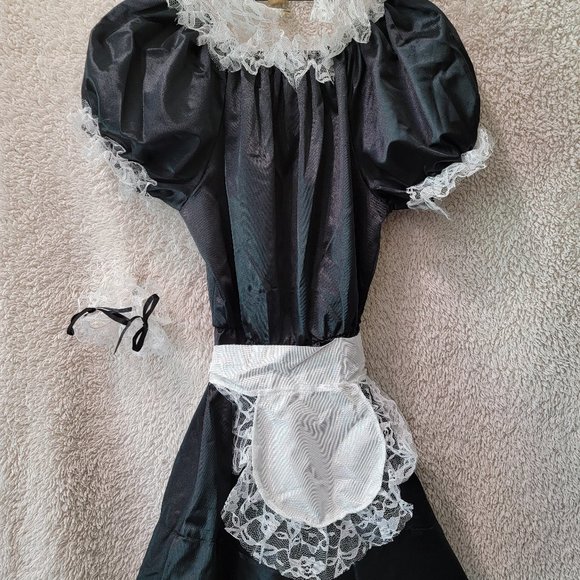 Halloween - French Maid Costume - Medium - Includes Apron, 2 Garters & Headband - Picture 1 of 4